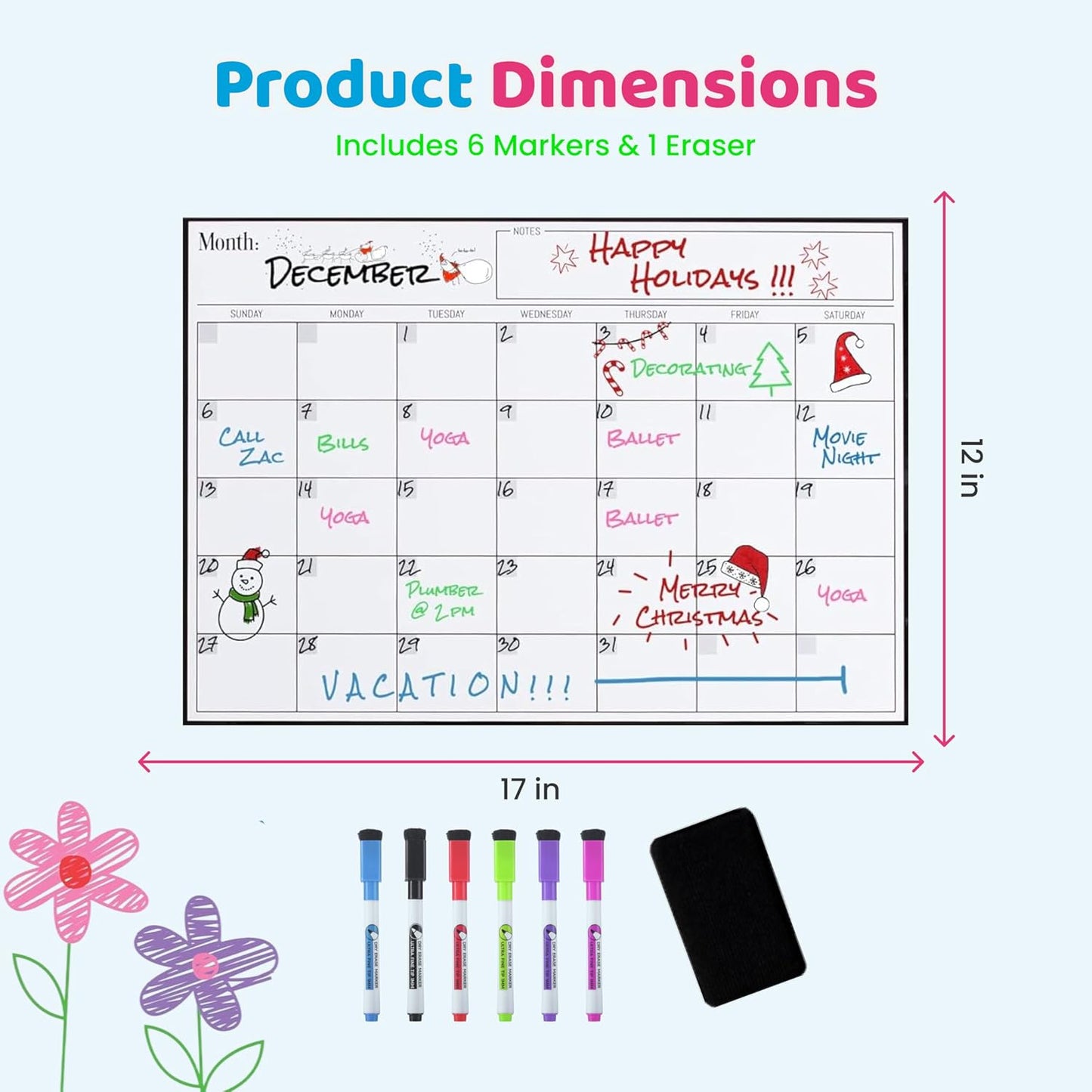 Cinch! Magnetic Calendar Bundle of 3 - Monthly, Weekly, Daily Planning Dry Erase Boards for Fridge - Magnetic Fridge Calendar Whiteboard Set with 6 Fine Tip Markers, Large Eraser, and Magnets