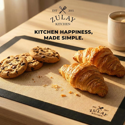 Zulay Kitchen Silicone Baking Mat – 16.5"×11.6" BPA-Free Reusable Baking Sheet, Heat Resistant 480°F – Non-Slip Border, Perfect for Cookies, Bread, Pastries & Oven Use - (Dark Gray)