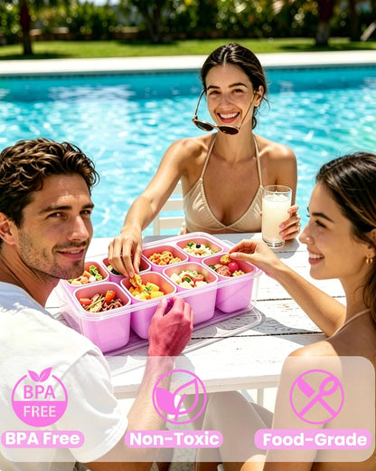 Snackle Box Container, Stainless Steel Divided Serving Tray with Lid and Handle, Large Snack Tray for Fruit Veggie Candy, 8-Compartment Snack Platter for Travel Party Beach Picnic