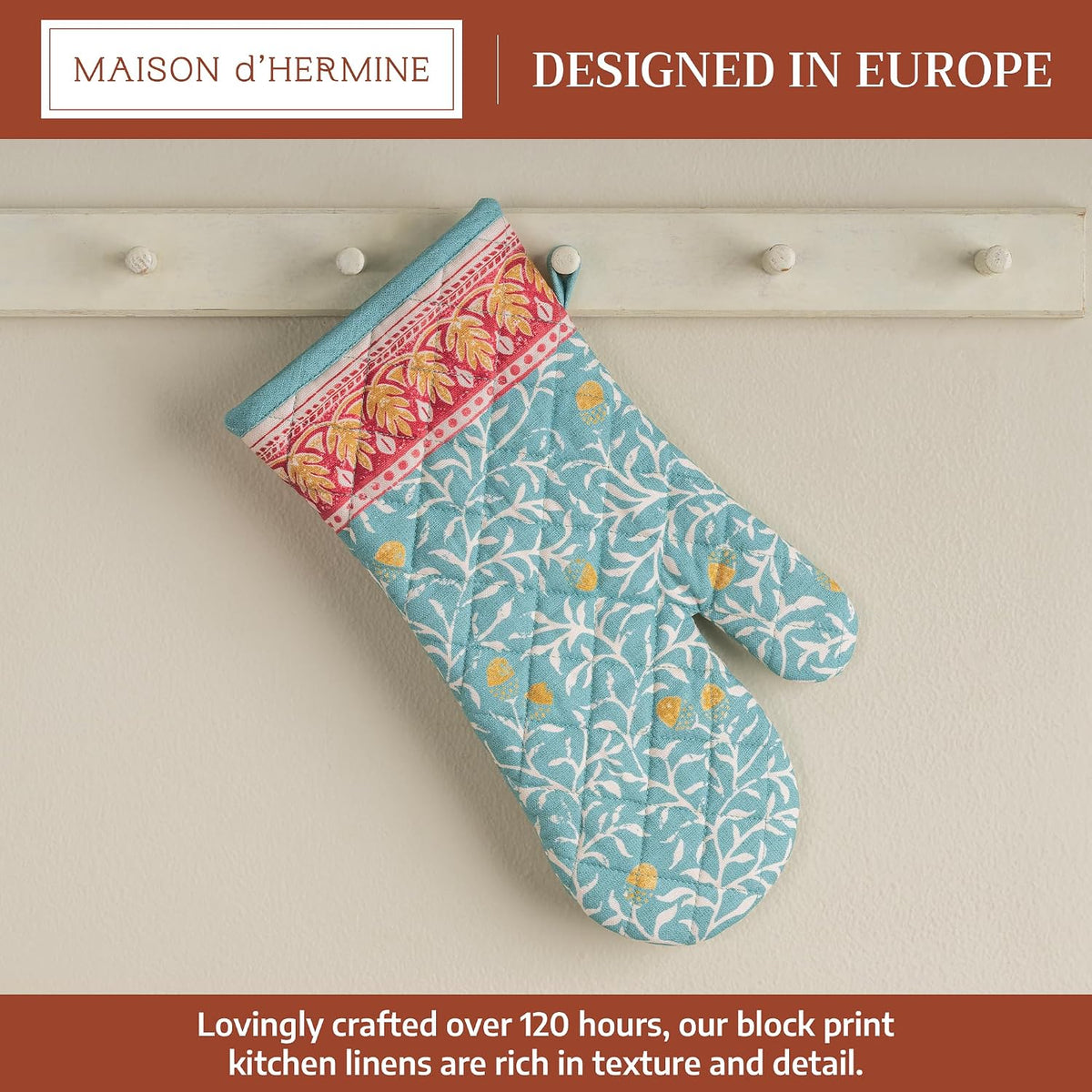 Maison d' Hermine 100% Cotton Oven Mitt & Pot Holder Set (7.5"x13" & 8"x8") - Colors C
