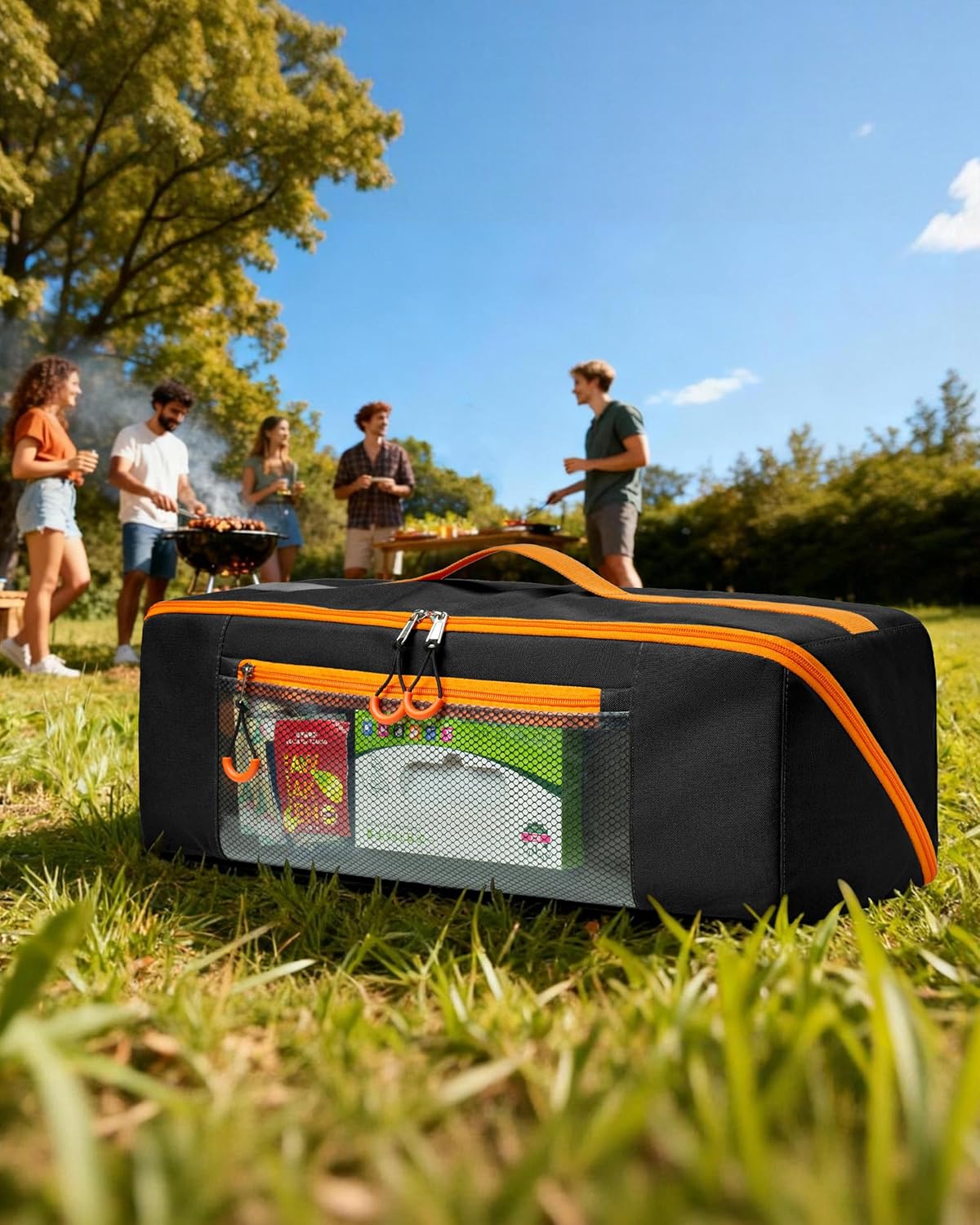 Marscamd 22” Grill Tool Storage Bag with Dual Inner Compartments, Wide-open Grill Utensil Storage Bag for Grill, Griddle and Barbecue Tools, Black (No Accessories)