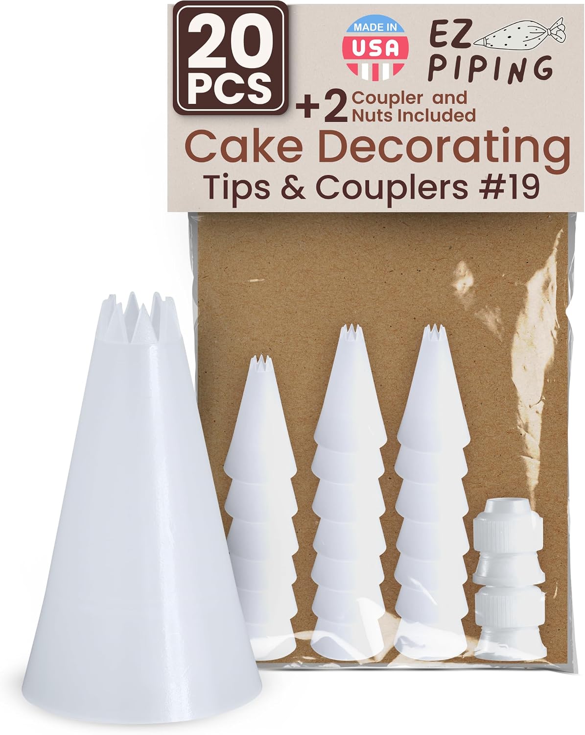 Reusable Plastic Piping Tips, Nozzles Standard Size Star Tip #20
