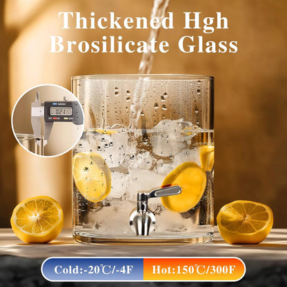 Beverage Dispenser 2.1 Gallon, Glass Drink Dispenser with Stand, Drink Dispensers for Parties, Beverage Dispenser with Wood Stand, Stainless Steel Spigot, for Parties,Bars,Restaurants (2.1 Gallons)