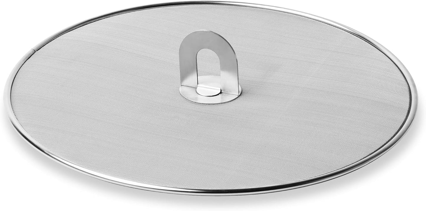 Homestia Splatter Screen for Kitchen, Stainless Steel Fine Mesh Splatter Screen for Frying Pan, 10” Grease Splatter Guard with Fold Flat Knob