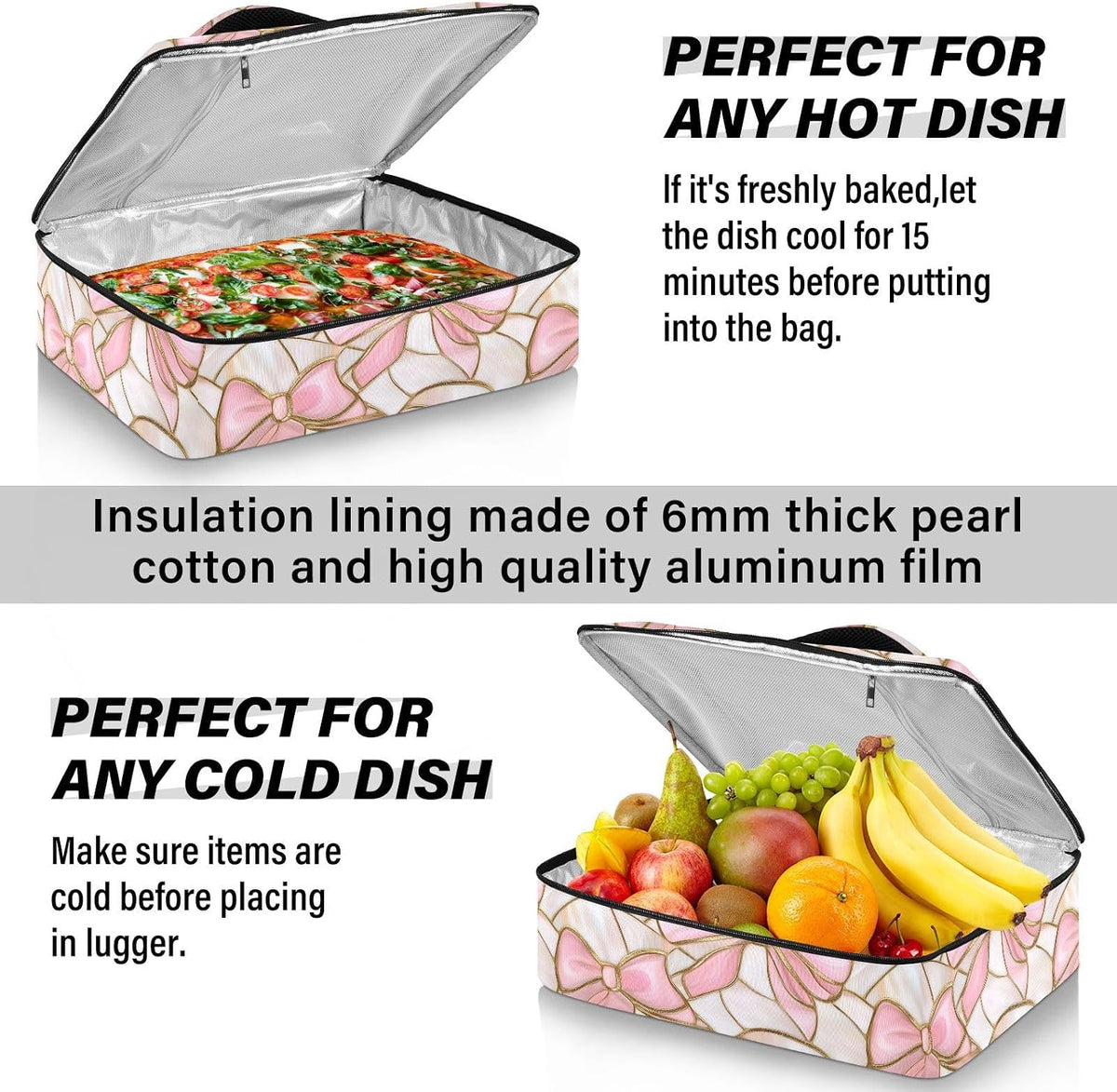 Casserole Carrier Insulated Yellow Lemon Blue Bows Dish 9x13 with Lid Party Travel Warmer Bag for Hot or Cold Food Lasagna Pizza Holder Tote - Colors B
