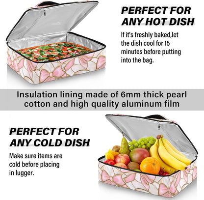 Casserole Carrier Insulated Yellow Lemon Blue Bows Dish 9x13 with Lid Party Travel Warmer Bag for Hot or Cold Food Lasagna Pizza Holder Tote - Colors B