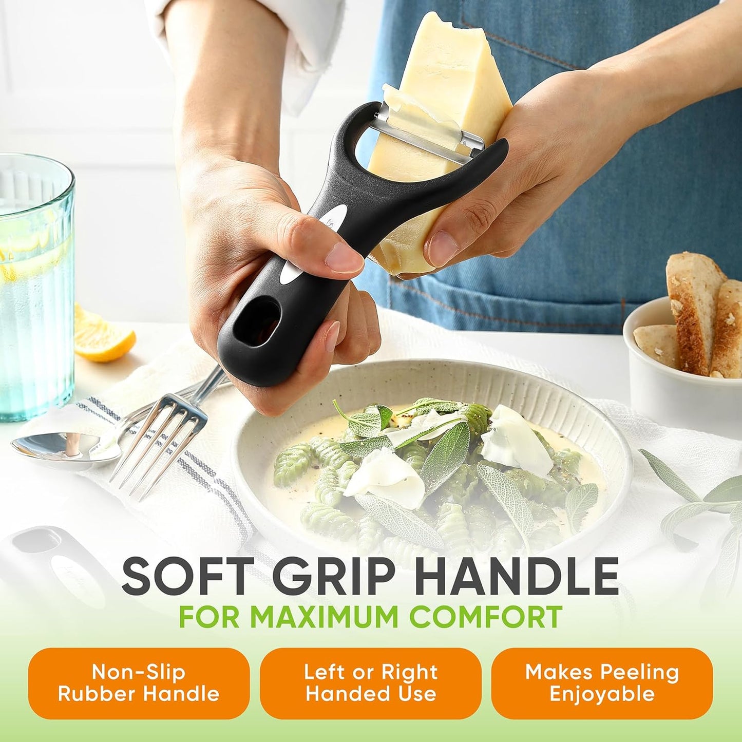 Spring Chef Vegetable Peelers for Kitchen - Stainless Steel Swivel, Y & Julienne Peelers, Potato Peelers with Soft Grip Handles, Kitchen Utensils Set of 3 for Fruits, Veggies, Apples, Carrots