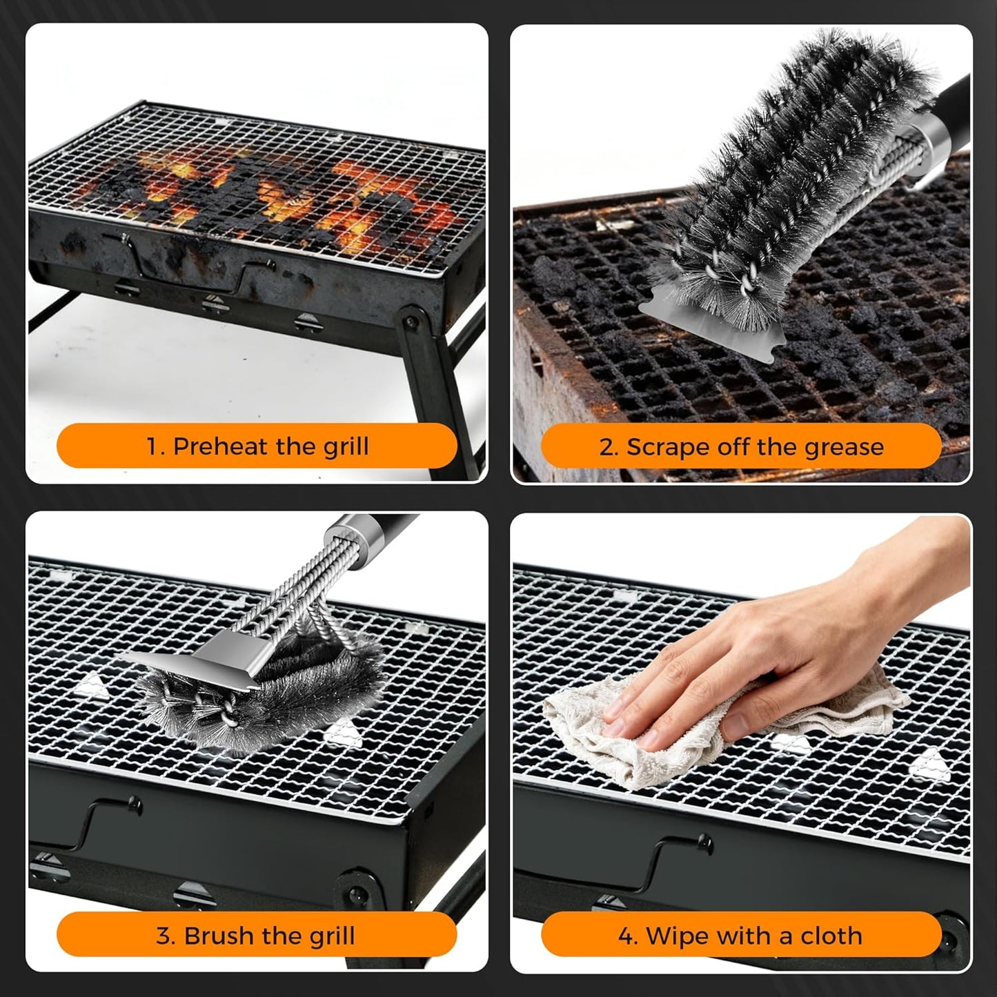 Grill Brush Bristle Free with Scraper, 22" Steam Grill Brush for Outdoor Grill, Replaceable Cleaning Head, Grill Cleaner for Cast Iron/Stainless Steel Grates - Green