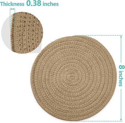 Trivets for Hot Dishes, Pots and Pans, 8 Inches Hot Pads 5 Pcs, Pot Holders for Kitchen, Heat Resistant Mat Protect Counter, Coasters Set Home Essentials Farmhouse Decor (Brown)