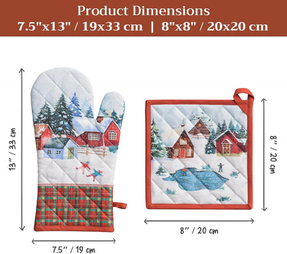 Maison d' Hermine 100% Cotton Oven Mitt & Pot Holder Set (7.5"x13" & 8"x8") - Colors C