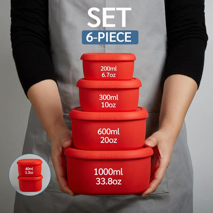 ISSEVE 6Pcs/Set Nesting Silicone Food Storage Containers with Lids, BPA Free Reusable Meal Prep Silicone Containers Lunch Box Bento Box Set (33.8oz, 20oz, 10oz, 6.7oz, 1.3oz) (Purple)