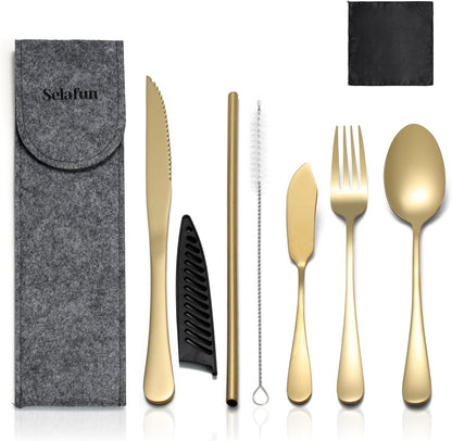 Camping Cutlery Set: Premium Portable Silverware Set with Case for Lunch Box, Travel, and Work Durable, Eco-Friendly, and Compact Utensils Including Fork, Spoon, and Knife for Adults on the Go