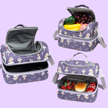 Insulated Kids Dual Compartment Lunch Bags Tote Pack for Girls Boys Toddler Kindergarten School Picnic Cooler Thermal Lunch Boxes with Strap (Green Rainbow)