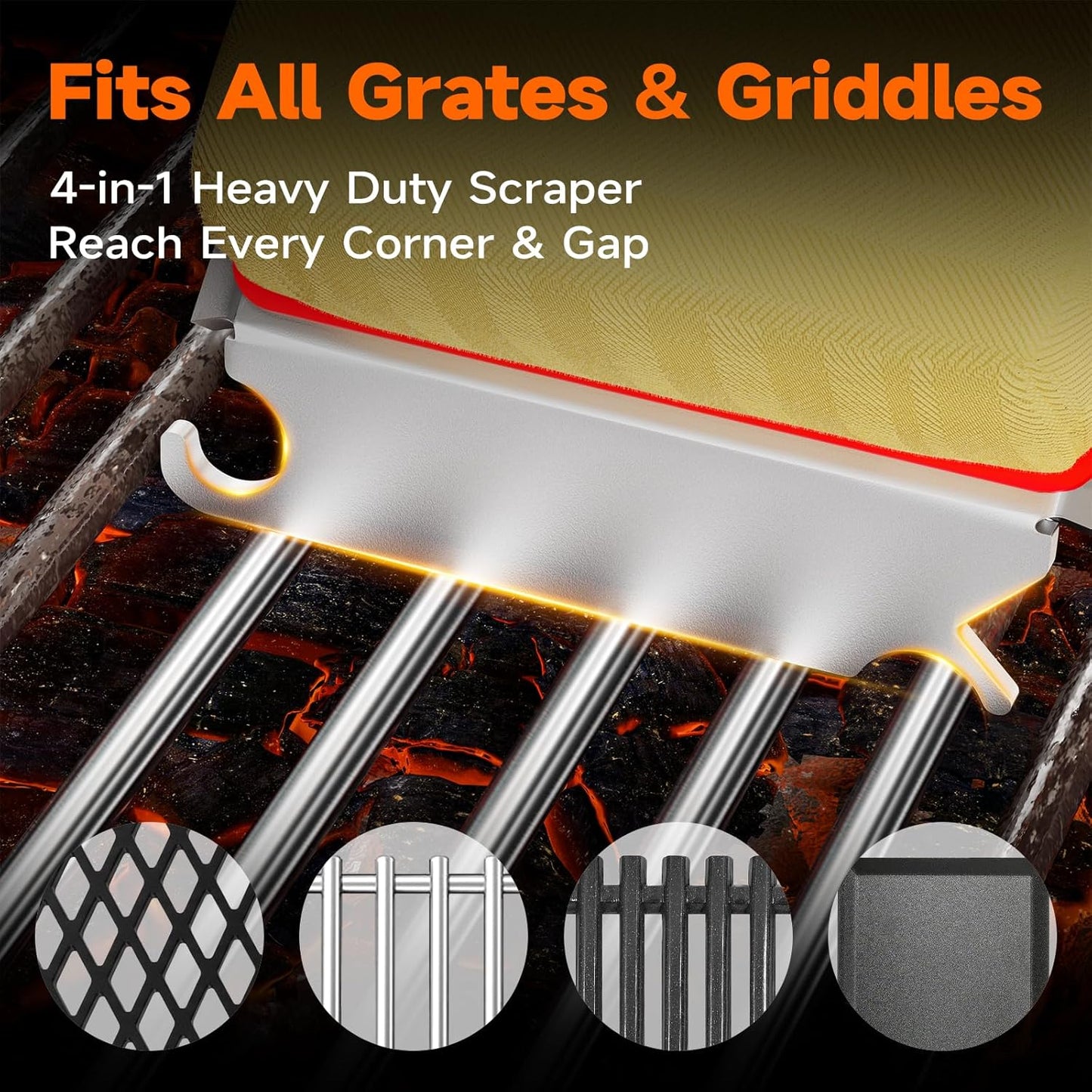 Bristle Free Grill Brush with Scraper for Outdoor Grill Cleaning, Safe Steam BBQ Grill Cleaner, Replaceable Head, Grilling Accessories for Cast Iron, Stainless Steel, Porcelain, Ceramic Grates - Black