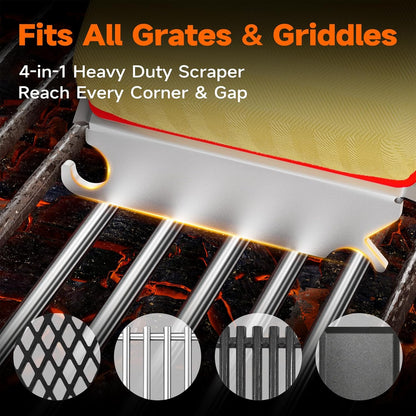Bristle Free Grill Brush with Scraper for Outdoor Grill Cleaning, Safe Steam BBQ Grill Cleaner, Replaceable Head, Grilling Accessories for Cast Iron, Stainless Steel, Porcelain, Ceramic Grates - Black