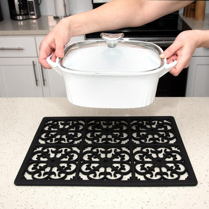 GASARÉ, Extra Large, Thick, Silicone Trivet for Hot Dishes, Pots, and Pans, Heat Resistant Mat for Countertop, Hot Pad for Kitchen, Easy to Clean, 16 x 12 x 3/8 Inches, White