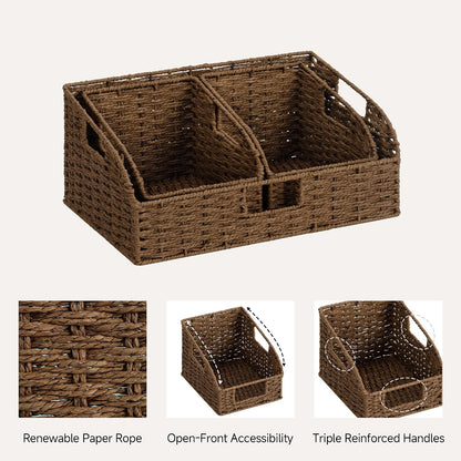 StorageWorks Water Hyacinth Pantry Storage Baskets, Wicker Baskets with Built-in Handles, Handwoven Shelf Baskets for Organizing, Pantry Organizers and Storage, 3 Pack