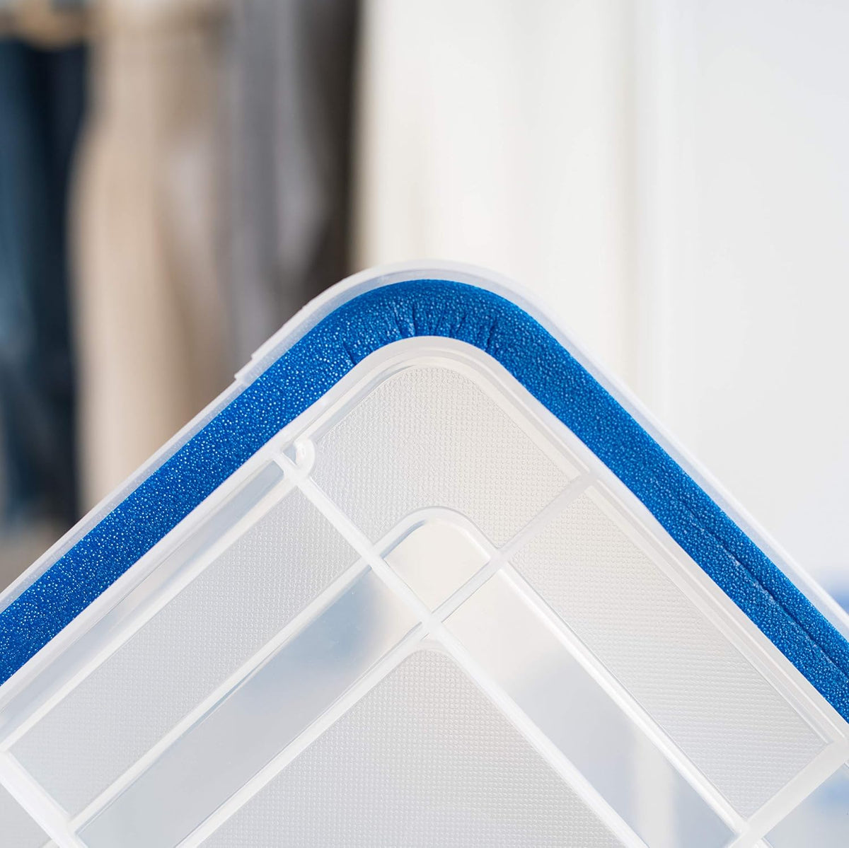 IRIS USA WeatherPro 16 Qt Storage Bins with Lids, 3 Pack, BPA-Free Plastic Gasket Box with Tight Latch and Seal, Stackable Nestable Tote Tub - Clear/Blue