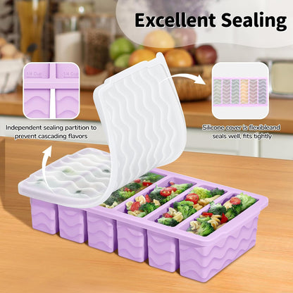 4-Pack Silicone Freezer Trays with Lid,2*【2 Large 2-Cup(500ml)&6 Small 1/2-Cup(125ml)】Soup Freezer Container Molds,Ice Cube Tray For Meal Prep&Freezing Soup,Stews,Sauces,Oven&Dishwasher-Safe