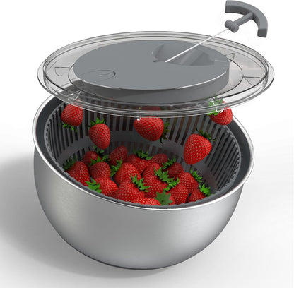 COOK WITH COLOR Stainless Steel Salad Spinner - 5 Qt. Lettuce Washer And Vegetable Spinner Dryer for Easy Salad Prep - Non Slip Base with Pull Handle - Auto Stop Brake System, Stain and Odor Resistant