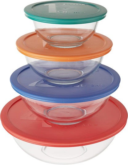 Pyrex Smart Essentials Mixing Bowl Set Including Locking Lids (Clear), 8 piece,5 quarts