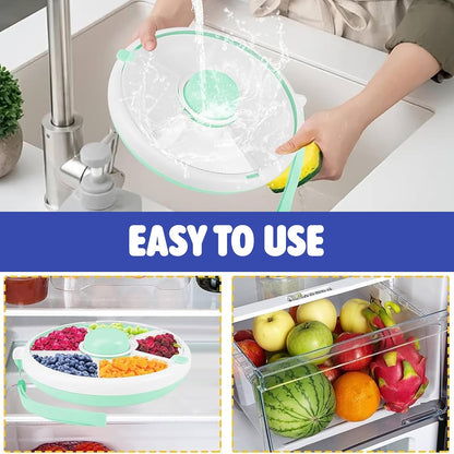 Veggie Tray with Lid for Fridge - Reusable Snack Containers, Party Serving Trays with Handles, Snackle Box for Kids & Adults, BPA-Free Fruit & Vegetable Storage Containers (Pink)