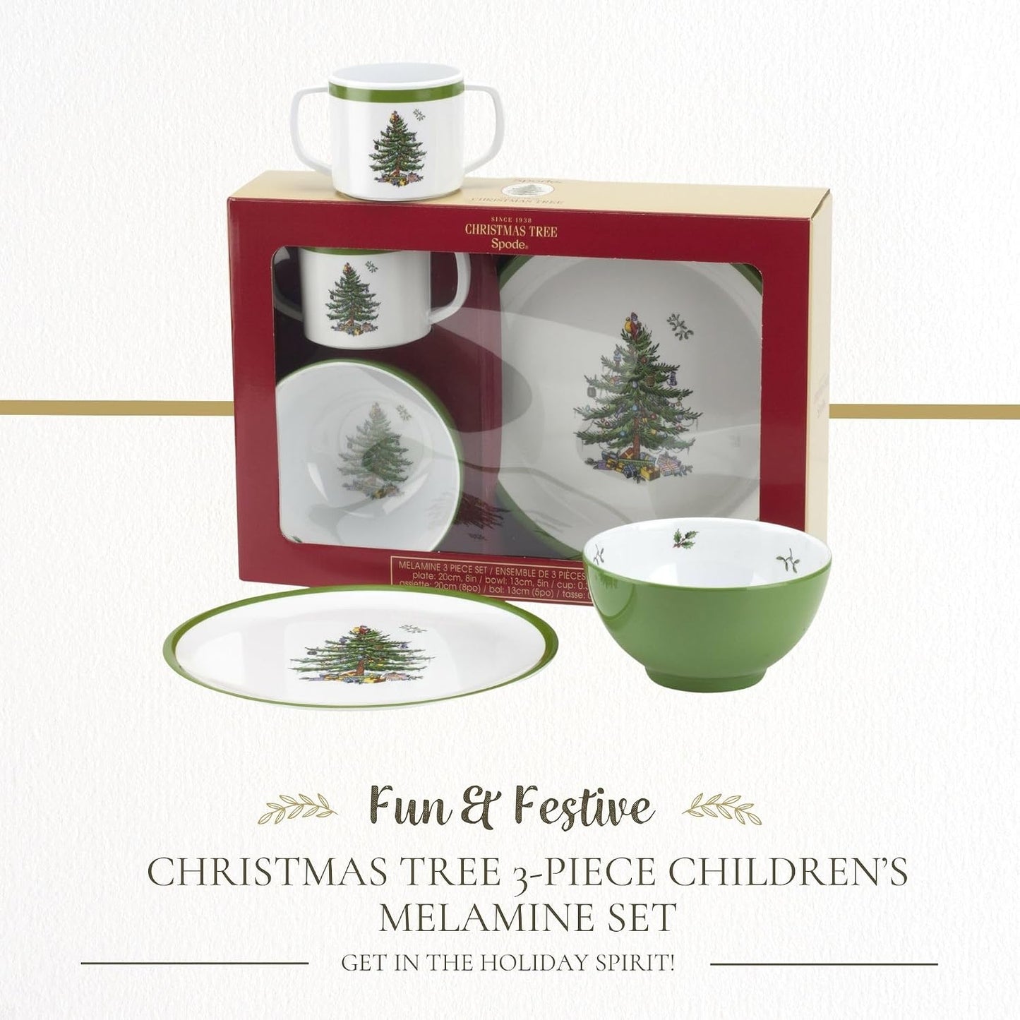 Spode Christmas Tree Melamine Chip and Dip | 14 Inch Serving Platter for Cheese, Appetizers, Chips, Salsa and more, Made of Melamine perfect for Hosting Indoors and Outdoors | Dishwasher safe