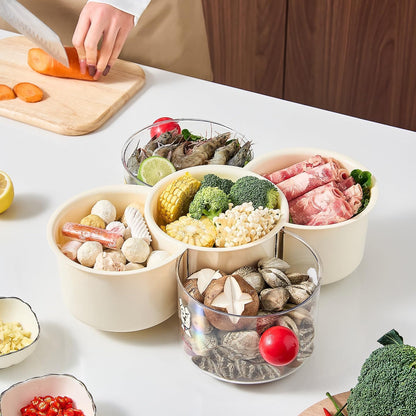 360° Rotating Fruit and Vegetable Storage Box, Vegetable and Fruit Plate, Double-Layered Storage with Water Drainage, nut Storage Box (8.27Inch)