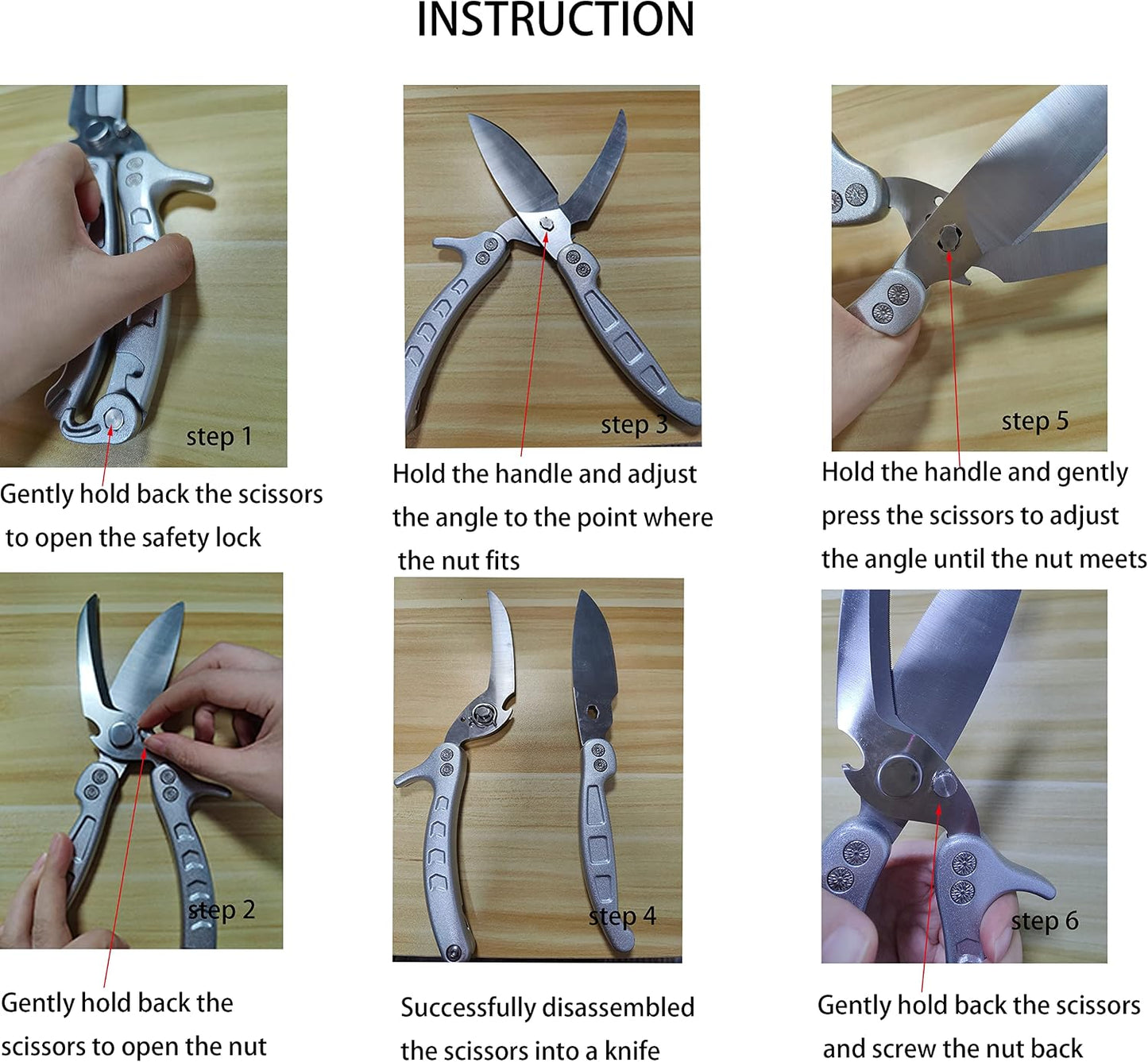 Multi-purpose Kitchen Shears Scissors, Heavy Duty Stainless Steel Scissors with Strong Straight Edge Snips (Silver)
