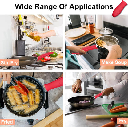 Silicone Hot Handle Holders 3Pcs Rubber Pot Handle Sleeve,Heat Resistant Skillet Handle Cover for Metal Cookware Handles,Pans,Cast Iron Pot, Frying Pan(A-Red Black Blue)