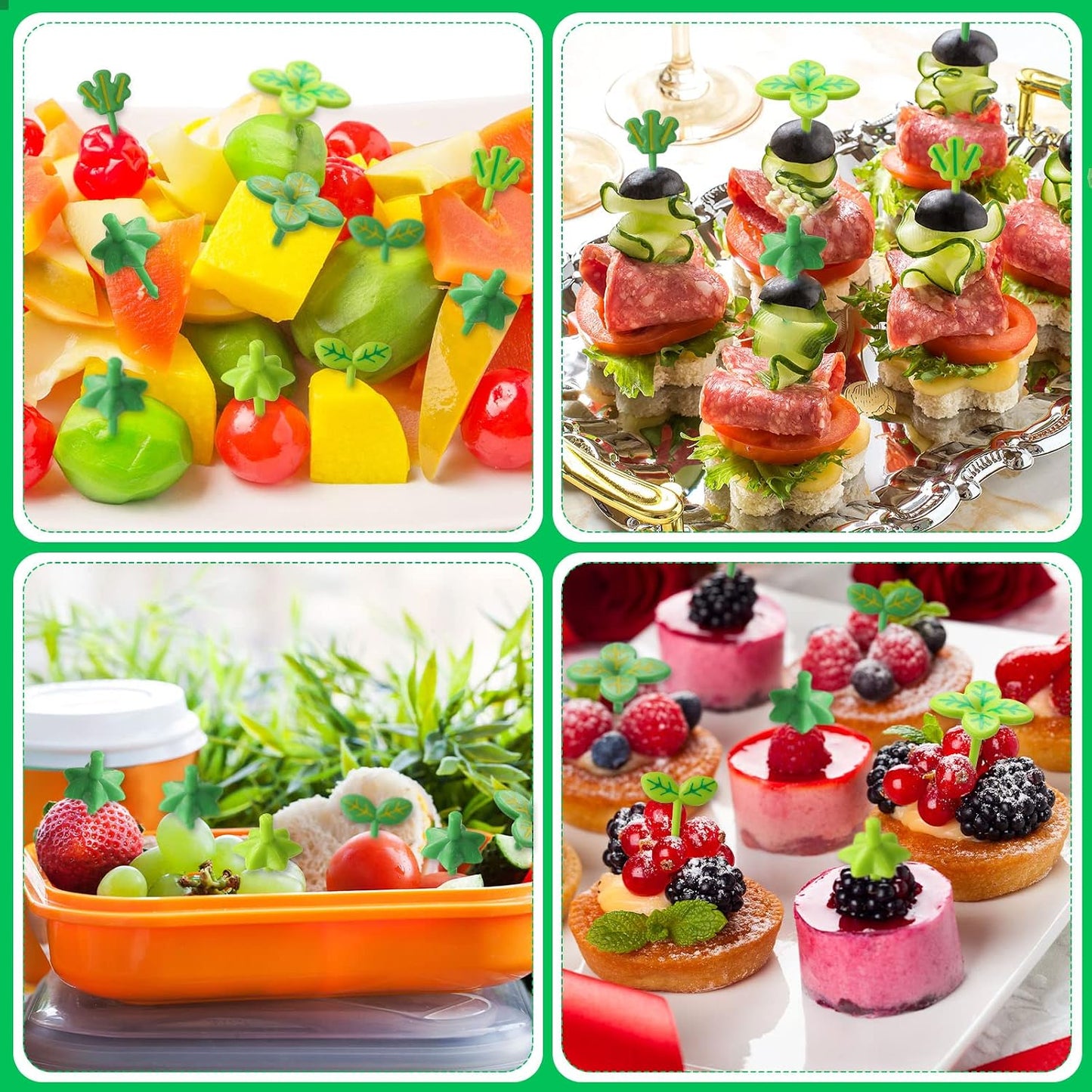 Baderke 64 Pcs Kids Food Pick Leaves Series Bento Box Fruit Picks Decorative Plastic Bento Box Accessories Mini Fruit Fork Kawaii Stick Cute Salad Toothpick for Party Lunch Decor, 8 Styles