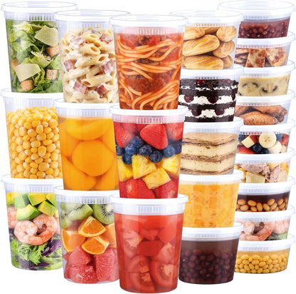 BYSNOW 60 Sets Deli Containers with Lids, 32/16/8 oz X 20 Set Each, Leak-Proof & BPA Free Airtight Stackable Takeout Plastic Food Storage Containers, Freezer/Microwave/Dishwasher Safe