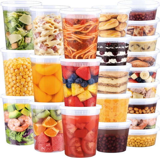 BYSNOW 60 Sets Deli Containers with Lids, 32/16/8 oz X 20 Set Each, Leak-Proof & BPA Free Airtight Stackable Takeout Plastic Food Storage Containers, Freezer/Microwave/Dishwasher Safe