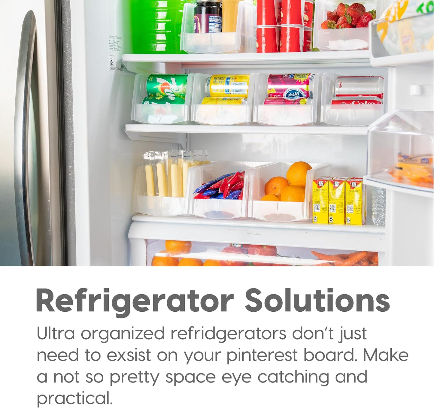 IRIS USA Clear Plastic Stackable Storage Bins, Large- 8 Pack, Open Front Fridge Pantry Kitchen Closet Cabinet Bathroom Organizer Basket for Organizing Snack, Cans, Office Supplies, and Coffee Pods