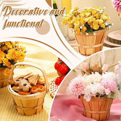 Marsui 15 Pcs Small Wooden Berry Baskets – 4 x 5.1 Inch Handcrafted Beach Baskets with Reinforced Handles, for Fruit, Market, Crafts, Gifts, Garden Picking & Decor (Brown)