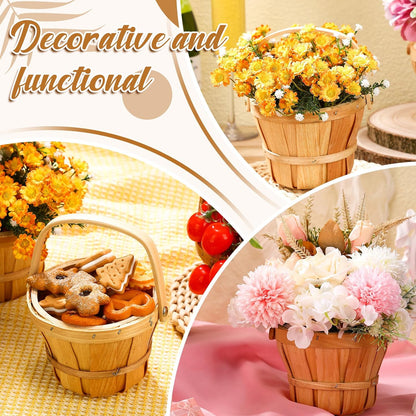 Marsui 15 Pcs Small Wooden Berry Baskets – 4 x 5.1 Inch Handcrafted Beach Baskets with Reinforced Handles, for Fruit, Market, Crafts, Gifts, Garden Picking & Decor (Brown)