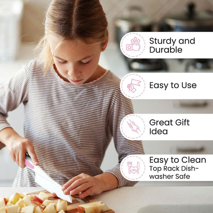 Zulay Kitchen 3-Piece Kids Knife Set for Real Cooking & Baking - Toddler Knives for Cutting Fruits, Veggies, & Cake - Children’s Montessori Knive with Serrated Edges - Safe & Fun Lettuce Knife (Red)
