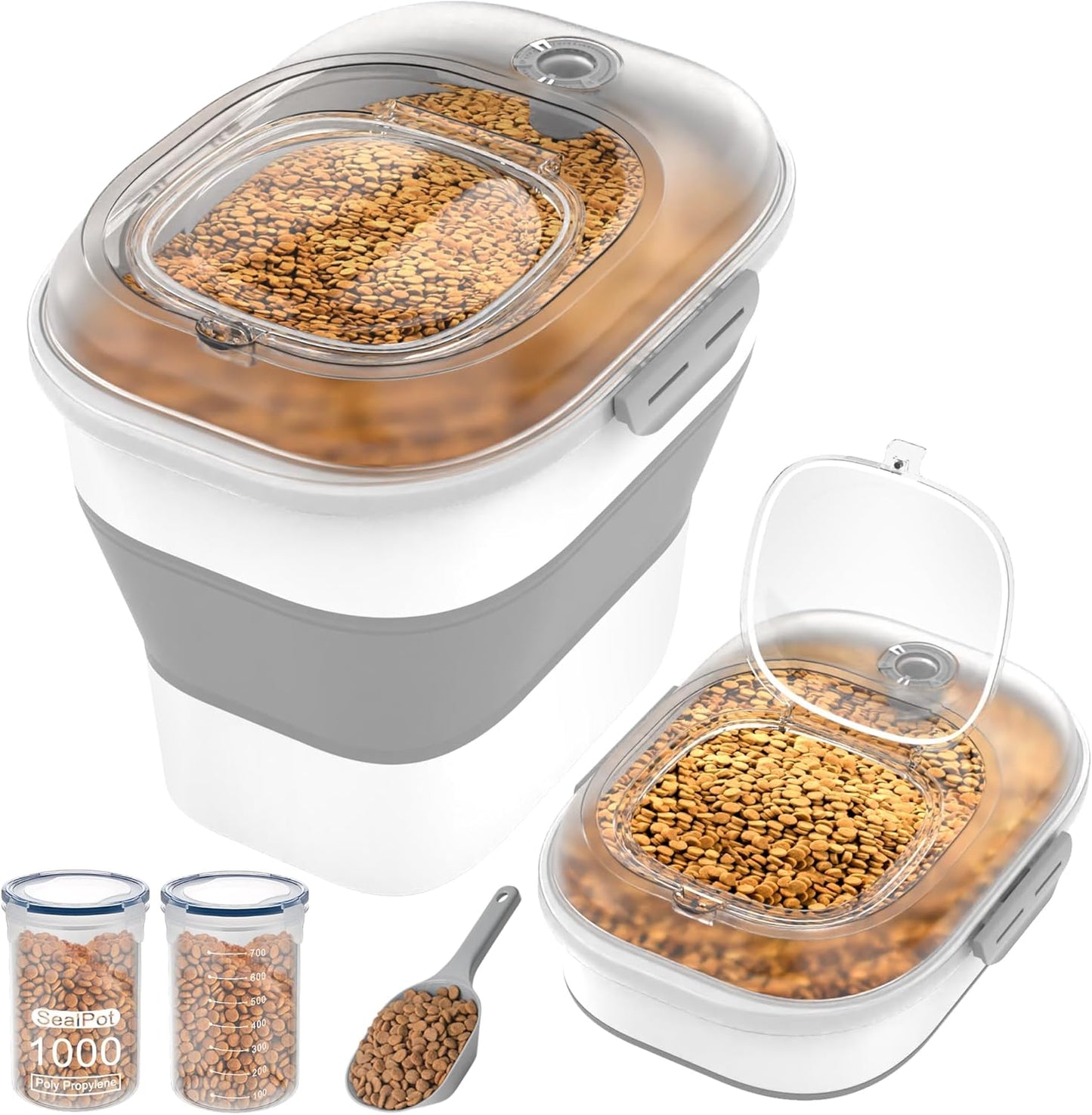 20-23 Lbs Dog Food Storage Container, Collapsible Dog Food Container with Transparent Airtight Lid,Multifunctional Pet Food Storage Container for Dog Cat,Rice,Flour,Pet Food Scoop and Dog Bowl