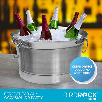 BIRDROCK HOME Double Wall Beverage Tub - Stainless Steel Ice Bucket, Metal Drink Cooler with Handles, for Parties & Events, Decorative Beverage Chiller - Large