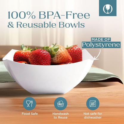 Posh Setting - White Plastic Square Serving Bowls for Party (16oz - 4 Pack), Disposable & Candy Containers for Party Table & Buffet