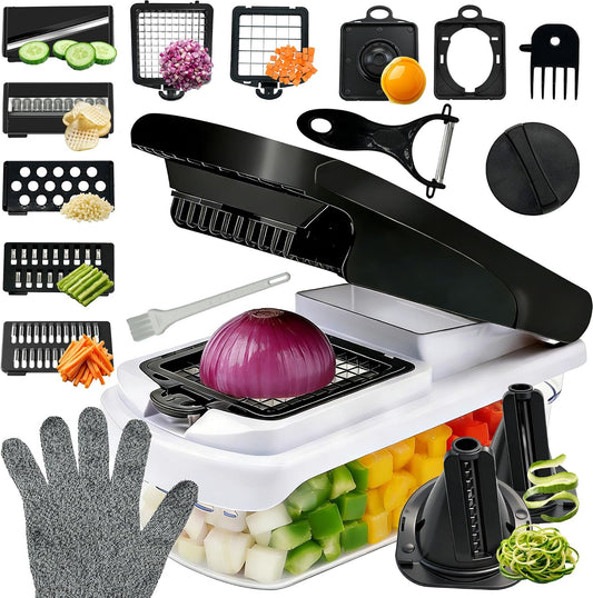 Veggie Chopper & Onion Dicer, Spiralizer, Container, Safety Glove