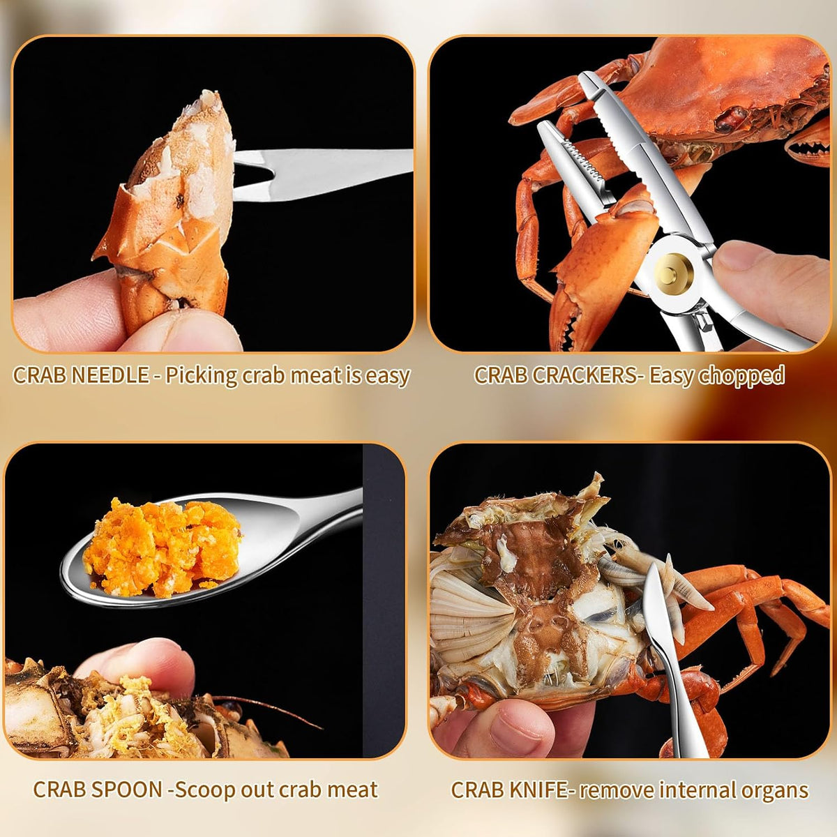 Exquisite 3-Piece Set Seafood Tools, Lobster Crackers and Crab Crackers, Apply to Lobster, Crab, Crab Legs, King Crab Legs and Nut