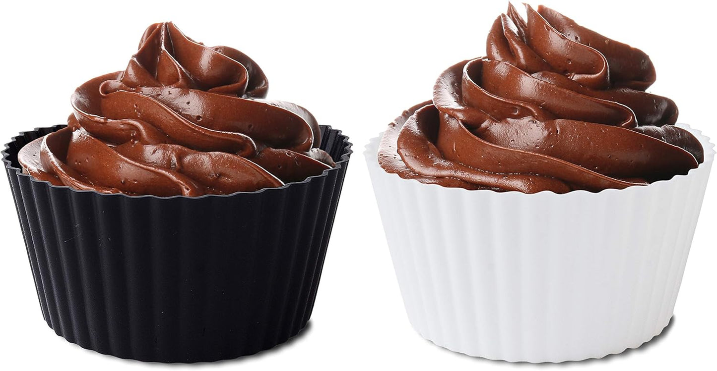 Fox Run Scalloped Black and White Silicone Cupcake and Muffin Liners, Set of 12, Standard Size Wrappers