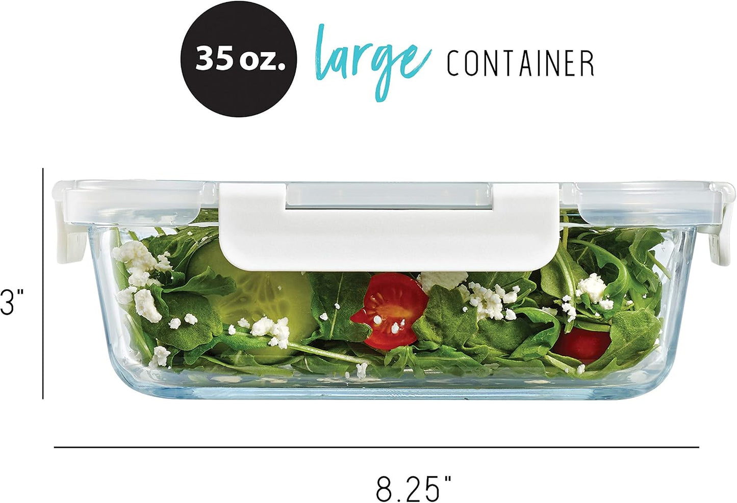 Fit & Fresh Divided, 5-Pack, Two Compartments, Set of 5 Containers with Locking Lids, Glass Storage, Meal Prep Containers with Airtight Seal, 27 oz.