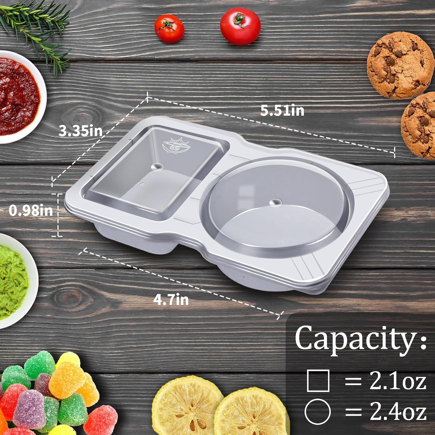 Qewro 15 Sets Snack Containers, Reusable Double Compartment Condiment With Lids 2 Portion Snack Containers Sauces Dip, Disposable Box to Grab and Go with Prep For Adults, On The Go For Kids