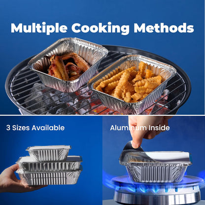 Fit Meal Prep 100 Pack 2.25 lb Aluminum Foil Pans with Lids, Disposable Take Out Food Containers with lids for Freshness and Spill Proof, 8.5 x 6 x 2 Disposable Cookware for Catering, Restaurants