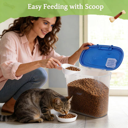 10-15 Lbs Dog Food Storage Container Airtight - Slim Pet Cat Food Container with Lid, Scoop and Cup - Clear Plastic Dry Food Storage Bin for Dogs, Cats, Bird Seeds, Kibble, Pellets, Rice, Flour