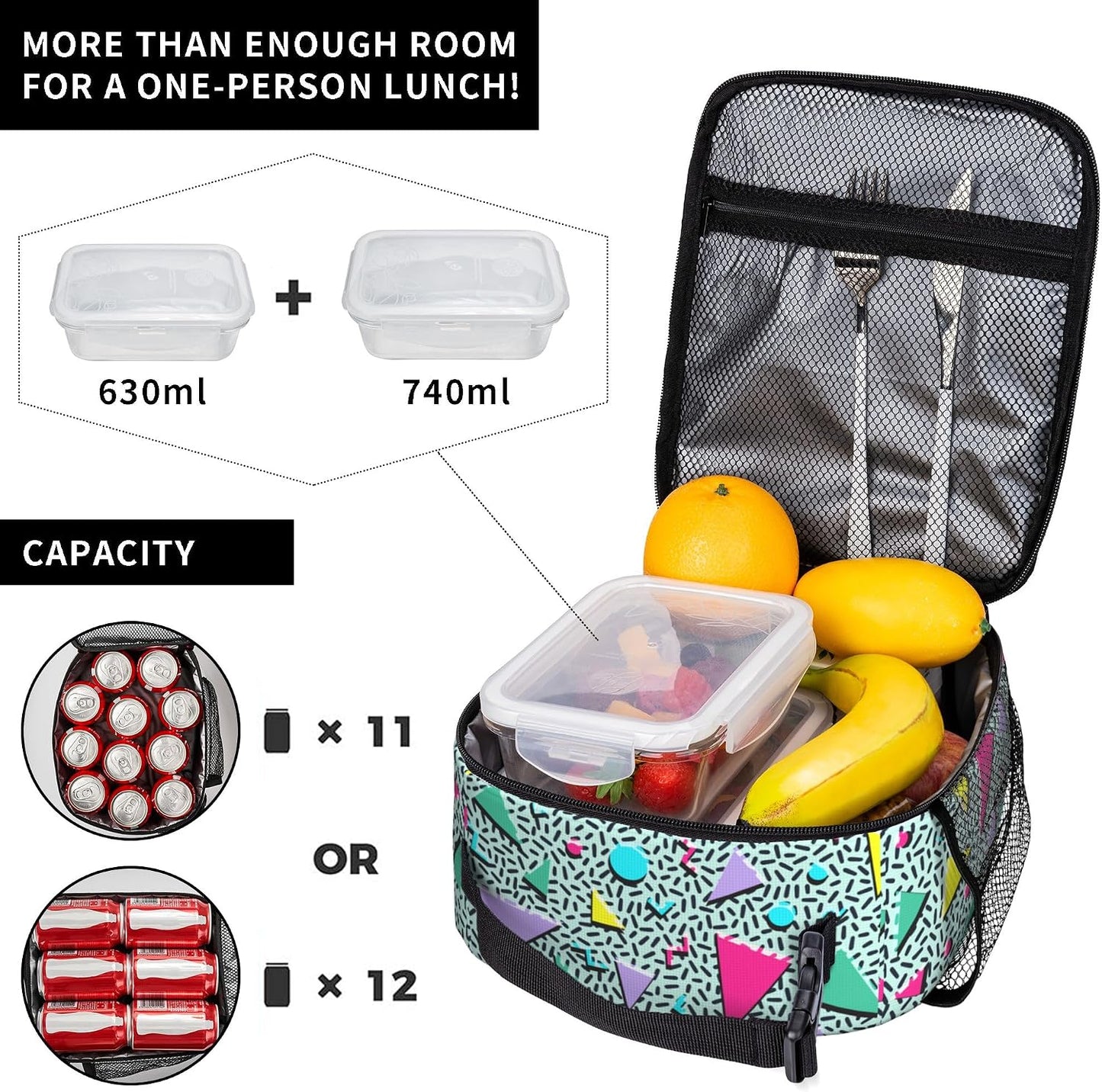 Dinosaur Volcano Insulated Lunch Bag for Women & Men, Reusable Leak-Proof Lunch Box with Cooler Compartment, Lunch Tote for Adults Work Travel Picnic Durable & Washable