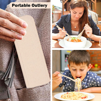Lnrkai Travel Utensils Set with Case, 4 Sets Wheat Straw Reusable Spoon Knife Forks Tableware, Portable Cutlery Set for Lunch Box Accessories for Adults Travel Picnic Camping or Daily Use