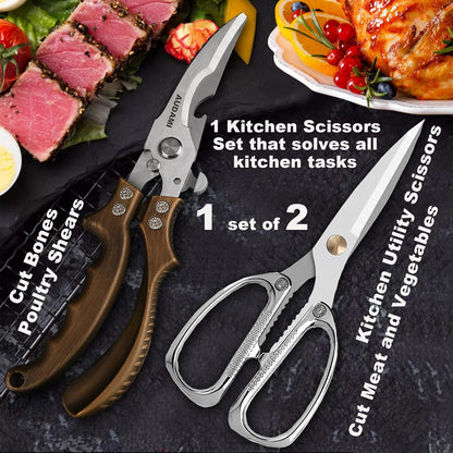2 Pack Kitchen Shears,Heavy Duty Stainless Steel All-Purpose Poultry Meat Scissors for Cooking-Dishwasher Safe